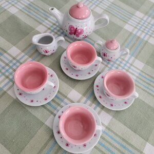 Schylling: 13-Piece Porcelain Pink Butterfly Tea Set